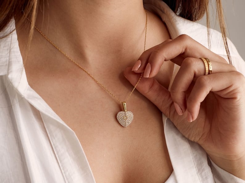 Cz stone Heart Hidden Name Necklace, Festive Special