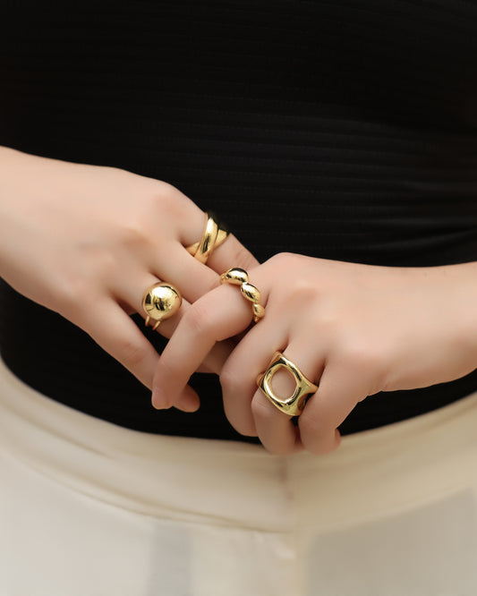 Bold Gold Statement Ring Set – Contemporary Chunky Designs
