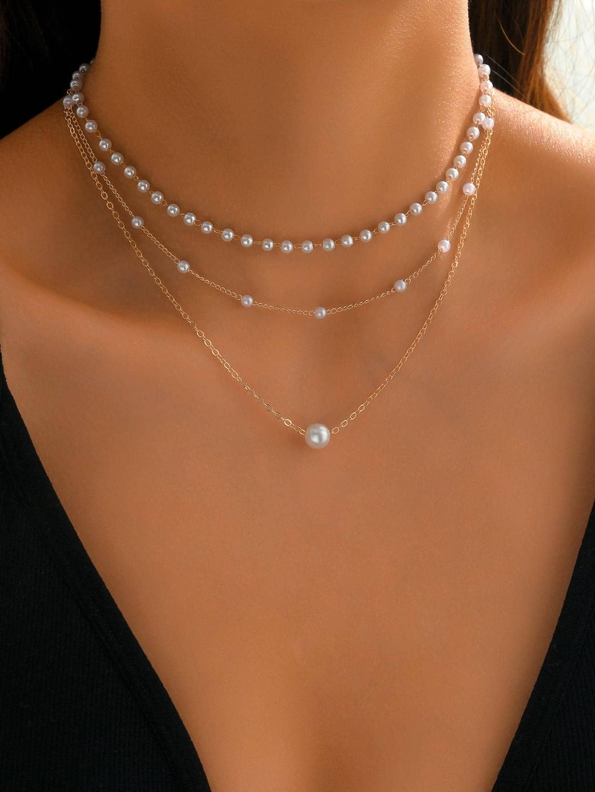 Elegant Three Layered Pearl Necklace